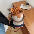 Women 2026 New Korean Portable Cylindrical Shoulder Bag Retro Contrast Messenger Bucket Bag