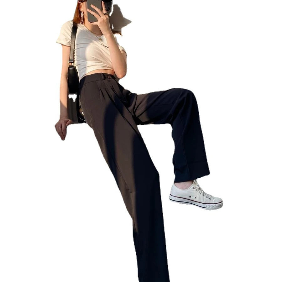High Waist Straight Fashion Loose Slim Casual Soft Fitness Women Pants