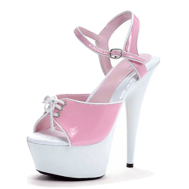 Fans 15 cm Thin Heel Pole Dance Model Walk Show High Heels Club Elegant Missing Toe Buckle Women's Large Sandals