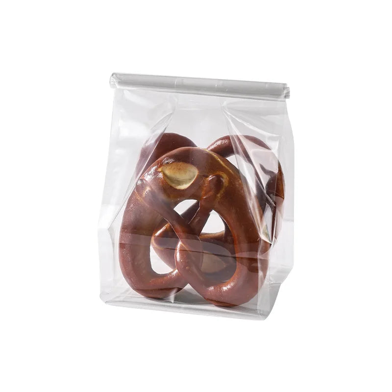 Wholesale Transparent Standing up Pouches Packaging Square Bottom Plastic Bread Toast Bags with Wire Rolled Sealing