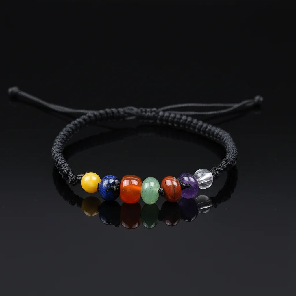 Natural Seven Chakra Bracelet Rainbow Multicolor Agate Crystal Chakra Yoga Semi-precious Stone Bracelet