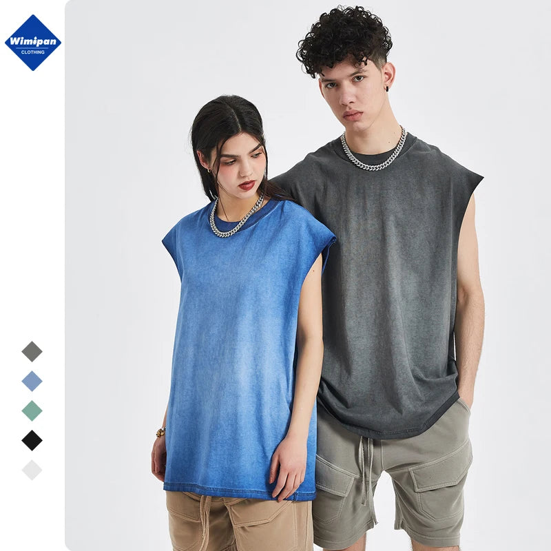 Custom Cotton Singlet Sleeveless Acid Washed Vest Gym Mens Tank Top Custom Printing Oversized Tank Top