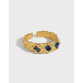 18K Gold Plated Blue Cubic Zirconia Ring Wedding S925 Sterling Silver Irregular Texture Blue Zircon Adjustable Ring for Women