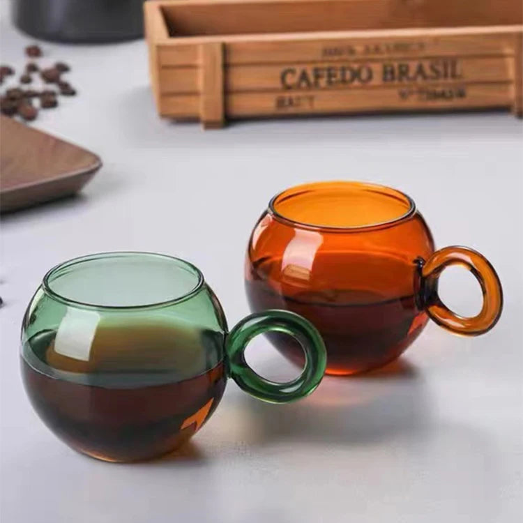 Wholesale Round Ball Shape Glass Mug Amber Green Colored Ball Glass Cup Mug for Coffee Tea Milk