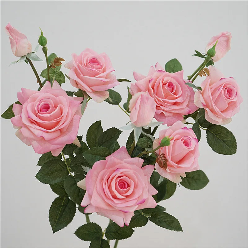 3 Heads Wholesale Artificial Hand Feel Moisturizing Flower Real Touch Rose Flowers for Home Wedding Decoration False  Flowers