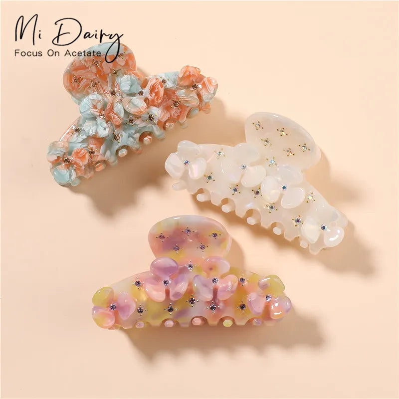 MiDairy Cute  Acetate Hair Claw Rhinestone Fashion Trendy Flower Clip Claws 220966