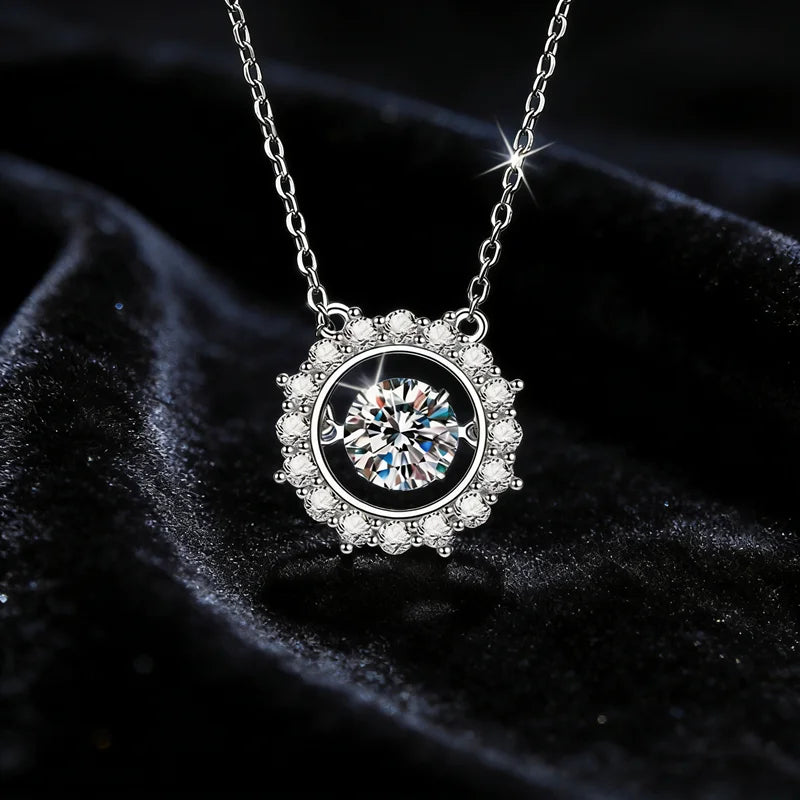 Round Hollow Vvs  D Color 1CT Moissanite Pendant S925 Sterling Silver Necklace for Women Gift