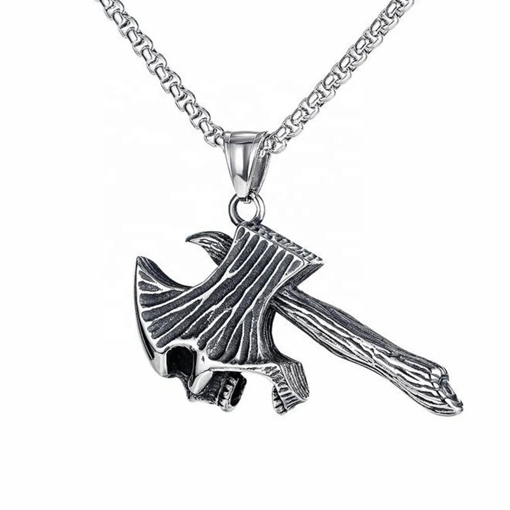MECYLIFE Punk Stainless Steel Mens Skull Necklace Viking Ax Necklace