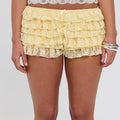 Women's Casual Elastic Waist Breathable Solid Color Multi-Layer Mesh Short Summer Ruffled Frilly Shorts Pants Sweet Cute