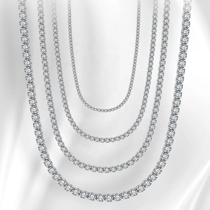 ICEBELA Jewelry Women Tennis Necklace Rhodium Plated Round Cubic Zirconia Cut Rhinestone 925 Sterling Silver Tennis Chain