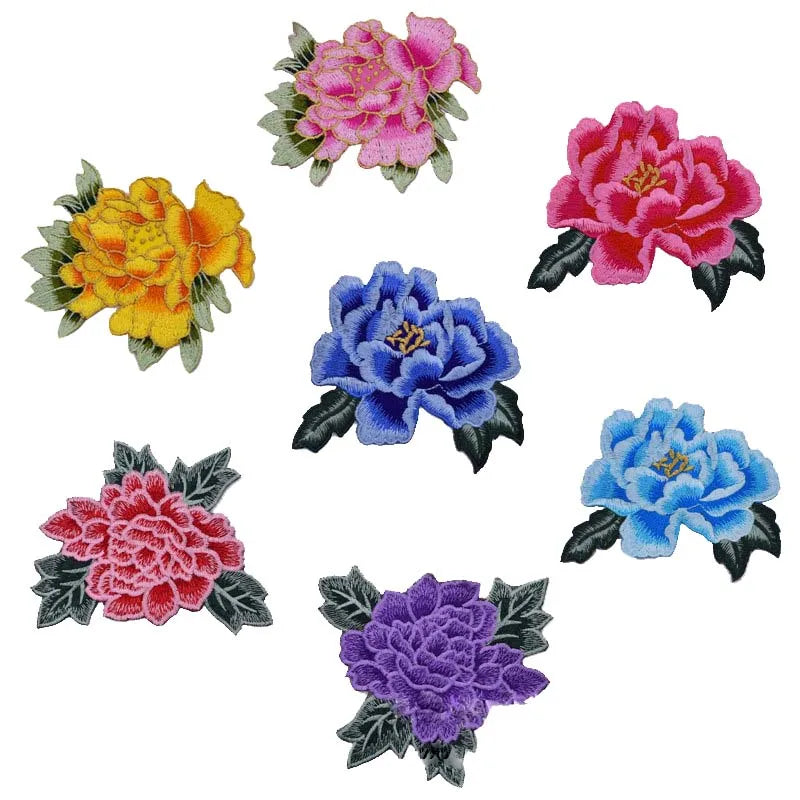 Fashion Show Costume Decorative Peony Patch Flower Motif Embroidery Diy Bag Hat Textile Iron-on Badge Sticker Accessories Patch