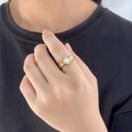 Bling Cubic Opal Inlaid 304L Stainless Steel Ring Elegant Women's Gold Color PVD Plated Jewelry Wedding Gift