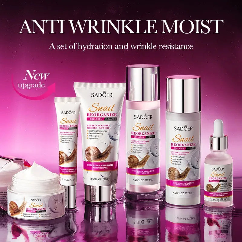 New Arrival Six Piece Set Moisturizing Whitening Smoothing Anti Aging Collagen Snail Skin Care Set