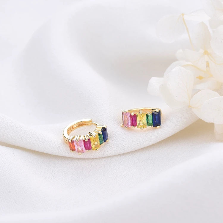 Fashion Design Rainbow Jewelry Hoop Earring 14K Gold Plated Multicolor Zircon Women's Earrings