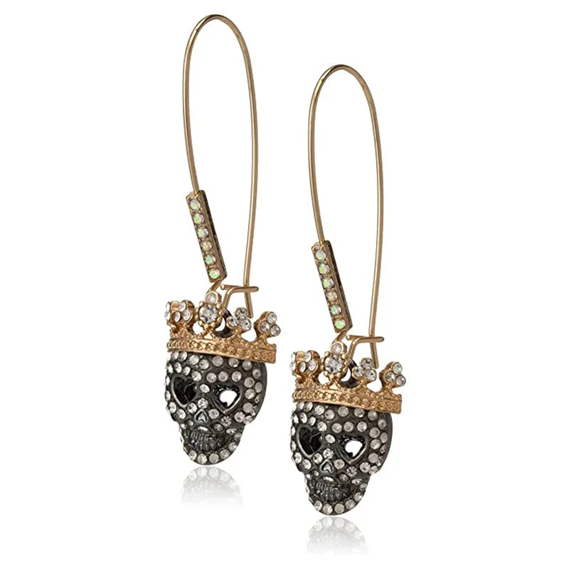 New Brand Hiphop Pave Skull Dangle Earrings for Women Hollow Crystal Skeleton Crown Drop Earring Fashion Jewelry