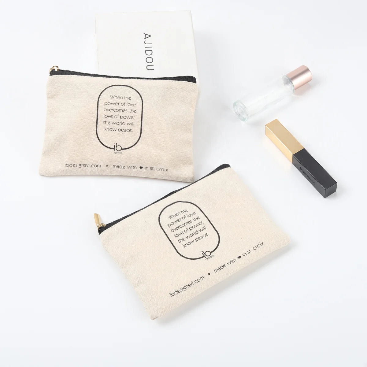 Custom Logo Printed Natural Canvas Sunglasses Pouch Makeup Cotton Zipper Cosmetic Bag