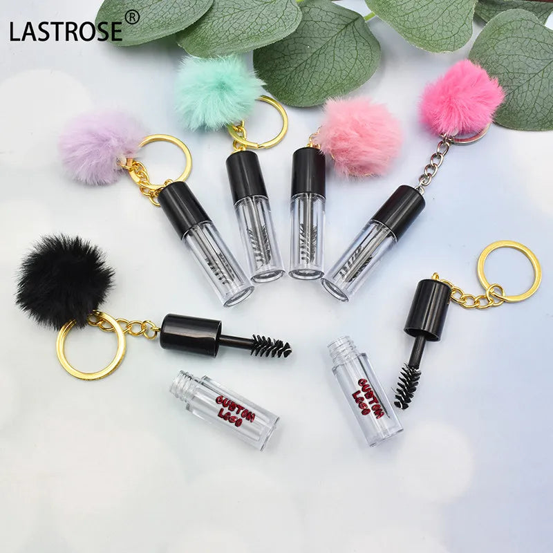 New Cute Lash Brushes Keychain Spoolie Brush With Tube Mascara Wands Brushes With  Plush Ball Accessories
