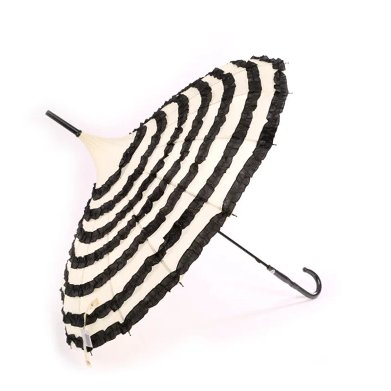 LOTUS Ladies Sunproof Umbrella Parasol Lace Flowers Pagoda-Shaped Victoria Style Long Handle