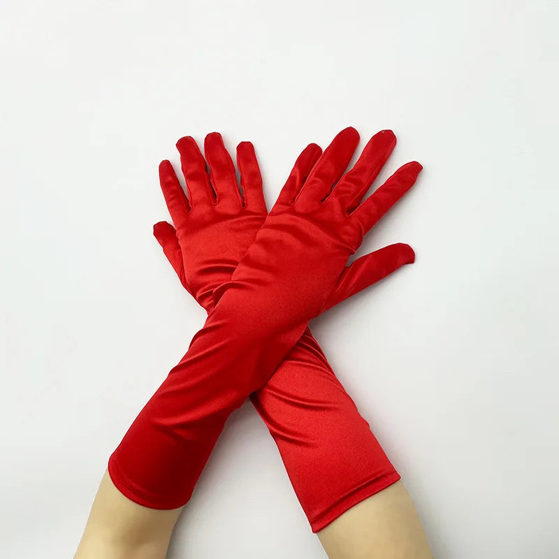 15 Inch 38cm Short Retro Wedding Cosplay Stretchy Satin Party Gloves for Women