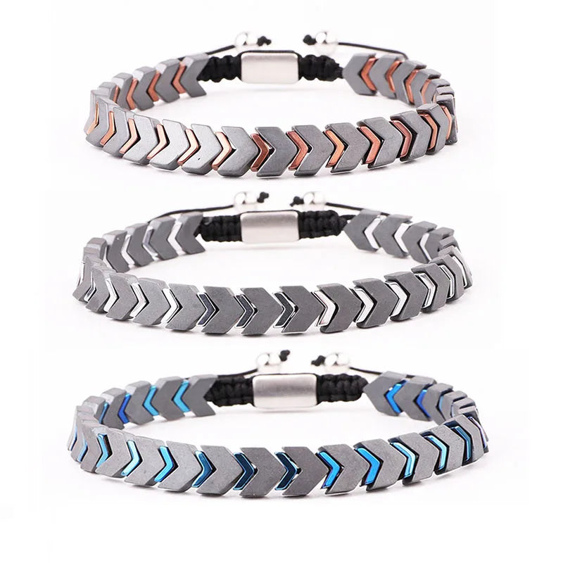 New Design Hot Selling Waterproof Custom logo Arrow Natural Stone Matte Hematite Beaded Adjustable Bracelet Male Female