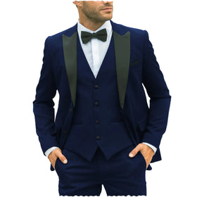 Fashion Navy Men's Suits Regular Fit 3 Piece (Jacket+Vest+Pant) Tuxedos Blazer for Evening Party Prom Man Suits Set