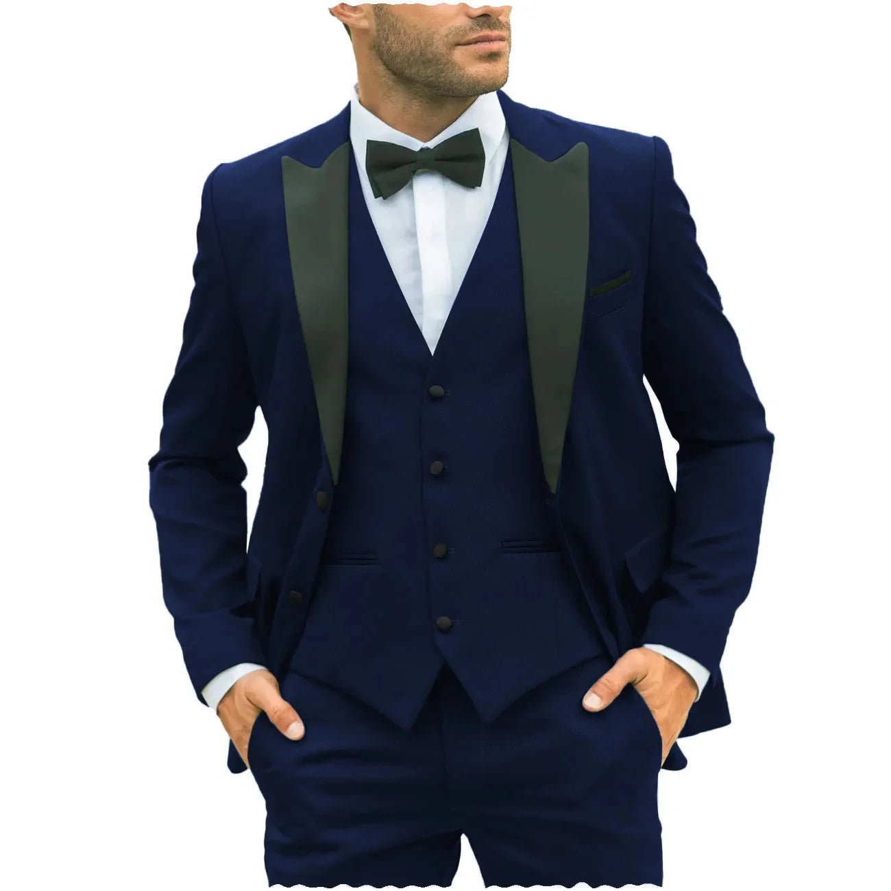 Fashion Navy Men's Suits Regular Fit 3 Piece (Jacket+Vest+Pant) Tuxedos Blazer for Evening Party Prom Man Suits Set