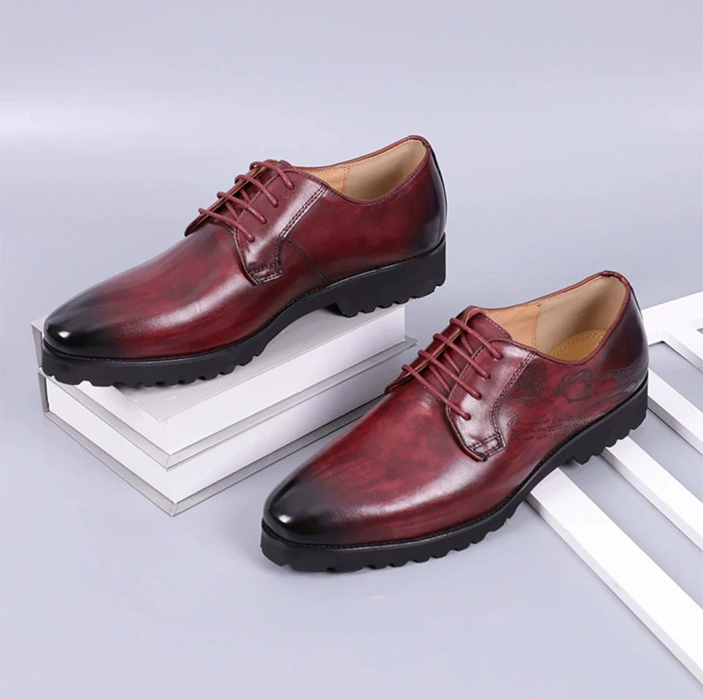 Fashion Genuine Cow Leather Oxford Men's Shoes Business Men's Formal Shoes Laser Letters in Surface Handmade Dress Shoes Men