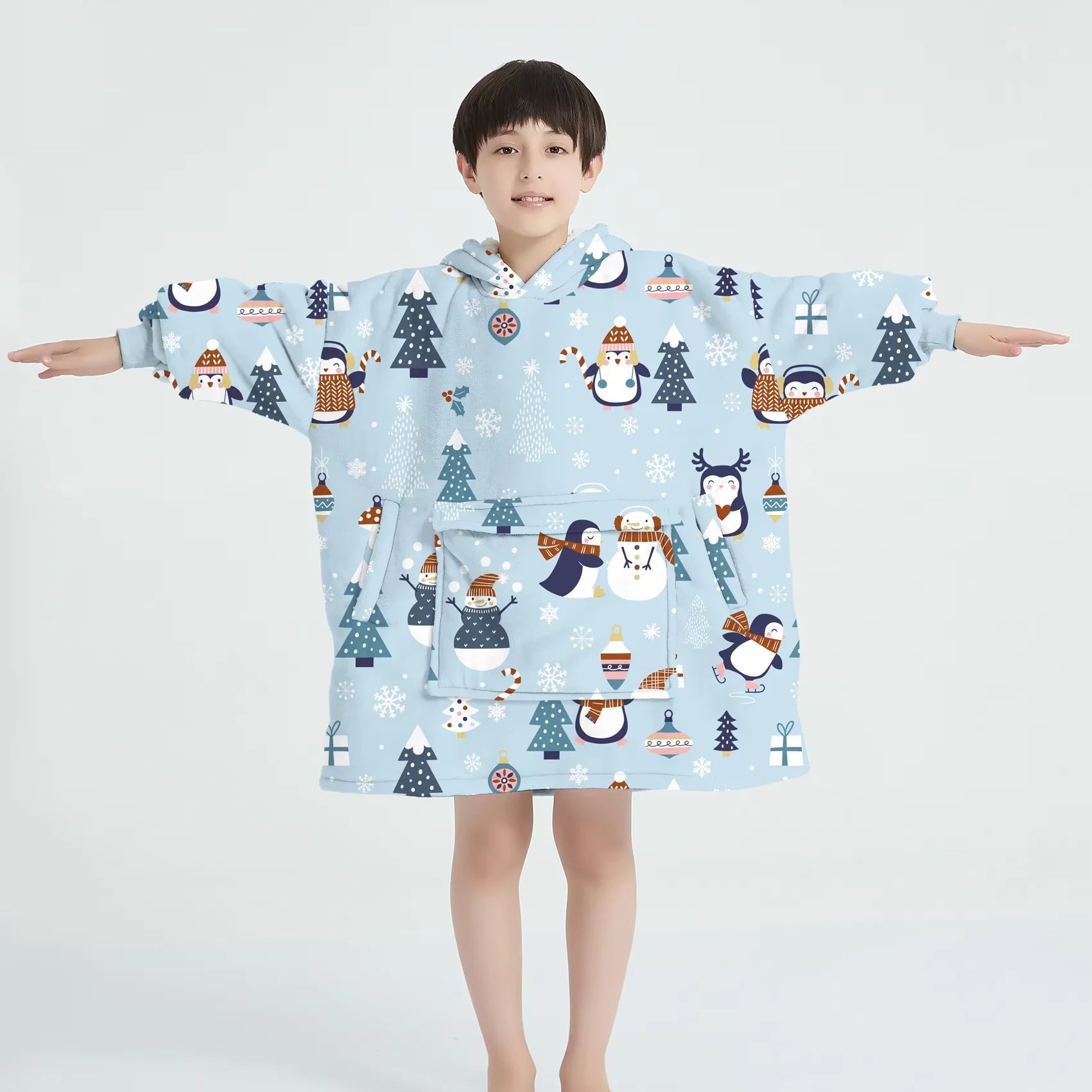 Factory Oversized Wearable Blanket Hoodie for Kids Flannel Fleece Sherpa Christmas Sweatshirt Blanket Winter Kids Hooded Blanket