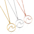 European and American Simple Wave Necklace Titanium Steel Pendant Hollow Round Wave Pendant Necklace