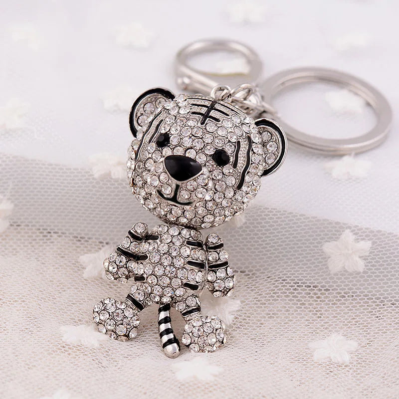 Factory Wholesale Diamond Animals Tiger Key Ring Bling Rhinestone Crystal Tiger Keychain for Women