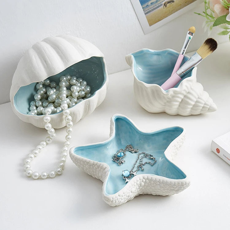 Creative Conch Shell Ceramic Metal Handcrafted Small Jewelry Storage Cabinet with Customizable Logo & Packing