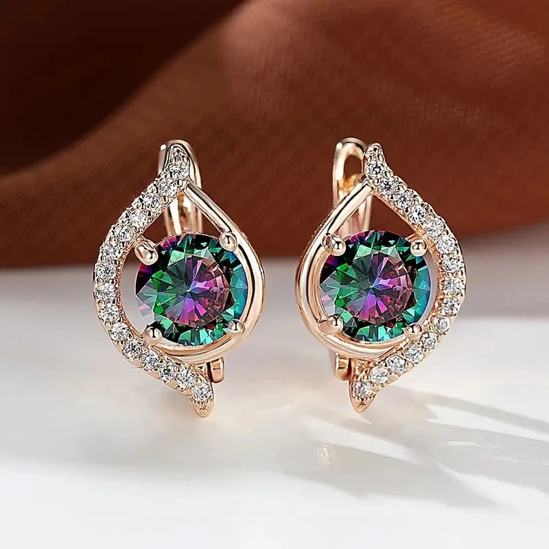 CAOSHI Wholesale Unique Round Multi Colors Crystal Cubic Zirconia Earrings Fashion Party Rose Gold Plated CZ Hoop Earrings Women