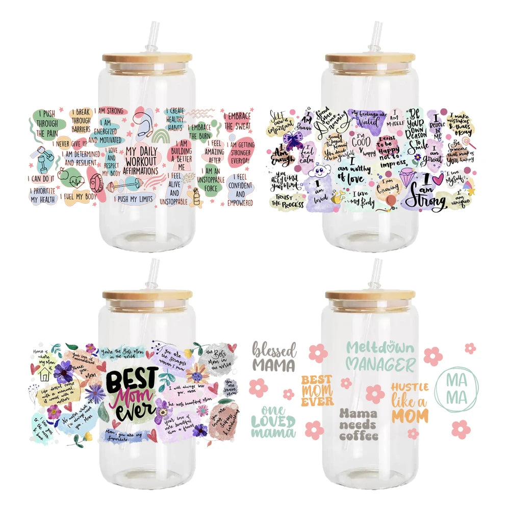 12oz 16oz 20oz 24oz Glass Libby Cans Mugs Uv 3D Effect Waterproof No Heat Transfer Sticker Uv Cups Wraps Decals
