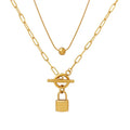 Popular Stainless Steel Lock Charm Necklace Gold Plated Bead Pendant Necklace