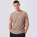 2025 New Arrival Men's Knitted T-Shirt 92% Cotton 6% Nylon Textured Short Sleeve Pullover Sweater