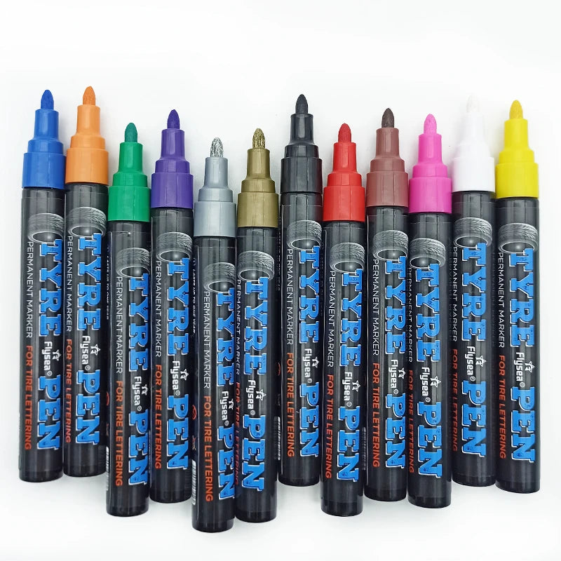 Flysea Premium Paint Pen Multi-colors Waterproof Tire Marker Pens for Car Tire Lettering Made in Japan (12 Pack)