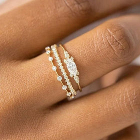 Ins Fashion Stacking 14K Gold Plated Geometric Ring Stackable Cubic Zirconia CZ Gold Rings Set for Women