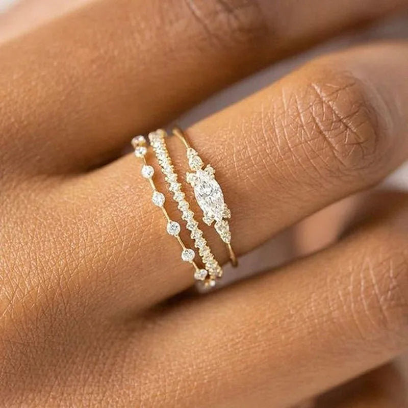 Ins Fashion Stacking 14K Gold Plated Geometric Ring Stackable Cubic Zirconia CZ Gold Rings Set for Women