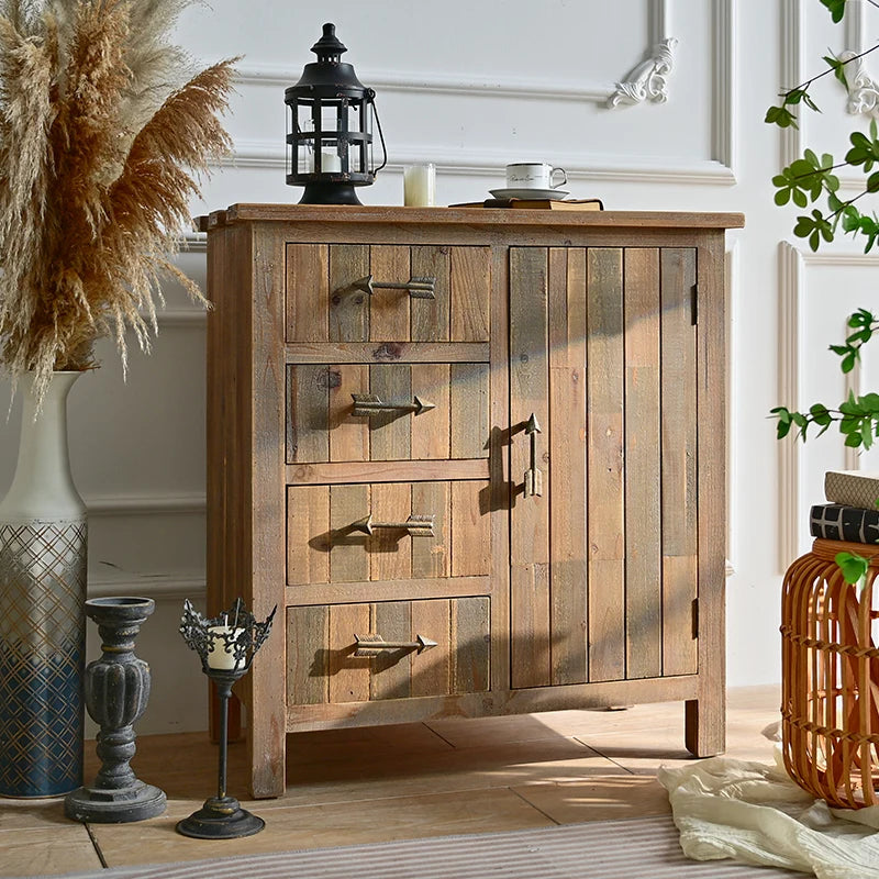 INNOVA Farmhouse Rustic Solid Wood Luxury Classic Sideboard Easy Assembly Home Furniture for Dining Living Room Hotel Home Bar