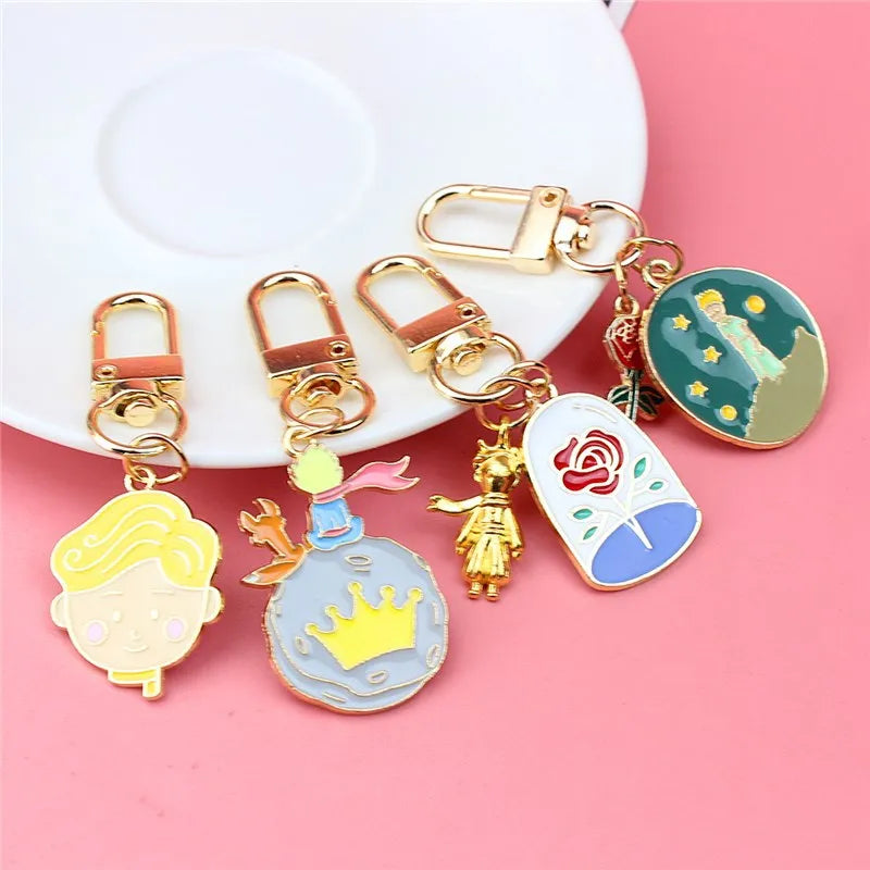 Cute Prince Fox Rose Zinc Alloy Keychain 3D Shape Customized Night Sky Planet Fashion Trend Carabiner Bag & Car Key Pendant