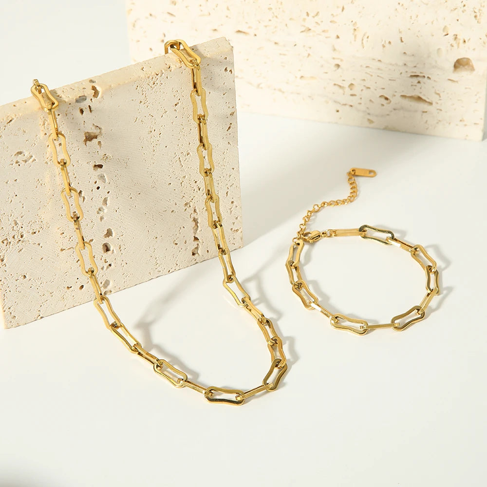 New Design 18K Gold Plated Stainless Steel U Shape Paper Clip Chain Women Jewelry Set for Women