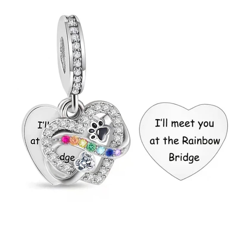 Fit Original Brand Charm Bracelet 925 Sterling Silver  Dog Paw Infinity Rainbow Zircon Bead for Jewelry Making 2022