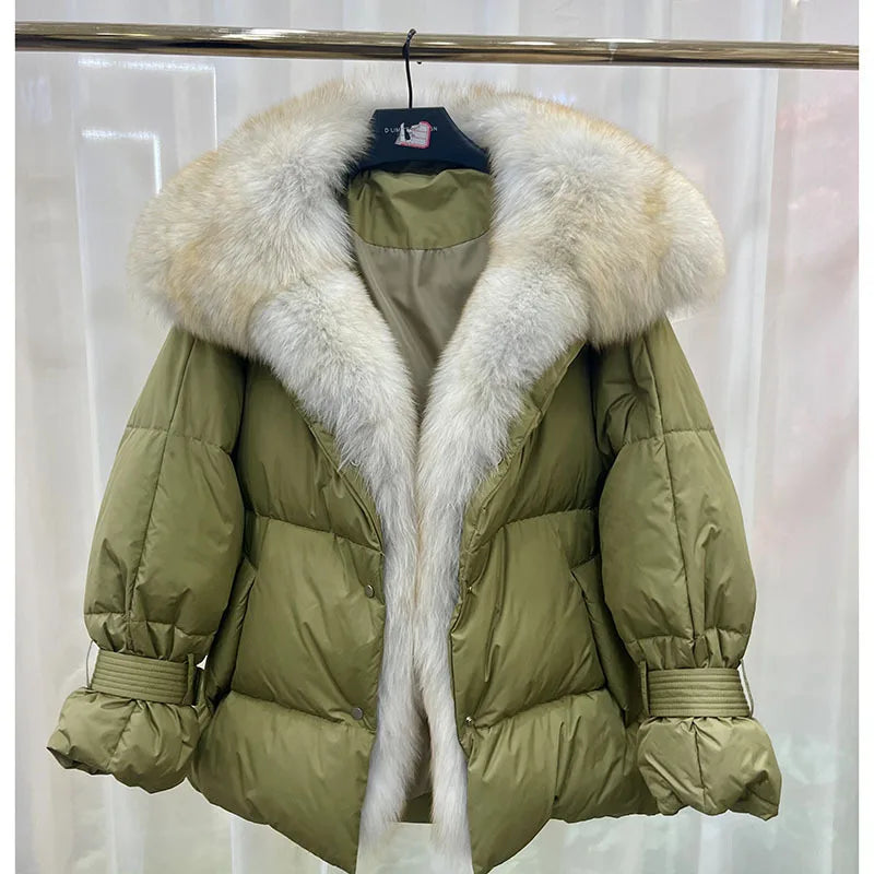 Oftbuy 2023 New Arrival Women's White Goose down Jacket Short Lightweight Loose Quilted Puffer for Winter