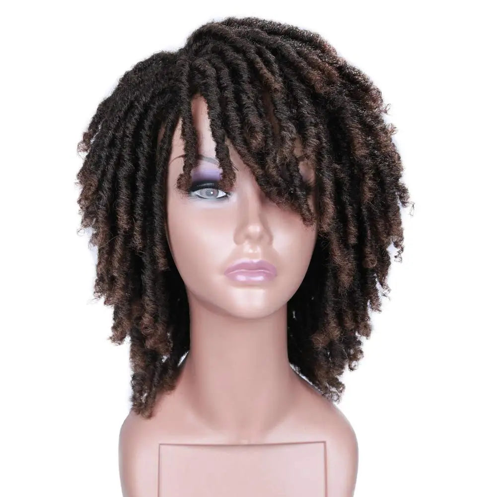 HANNE Dreadlock Wig Short Twist Wigs for Black Women and Men Afro Curly Synthetic Wig (1B\/30#)