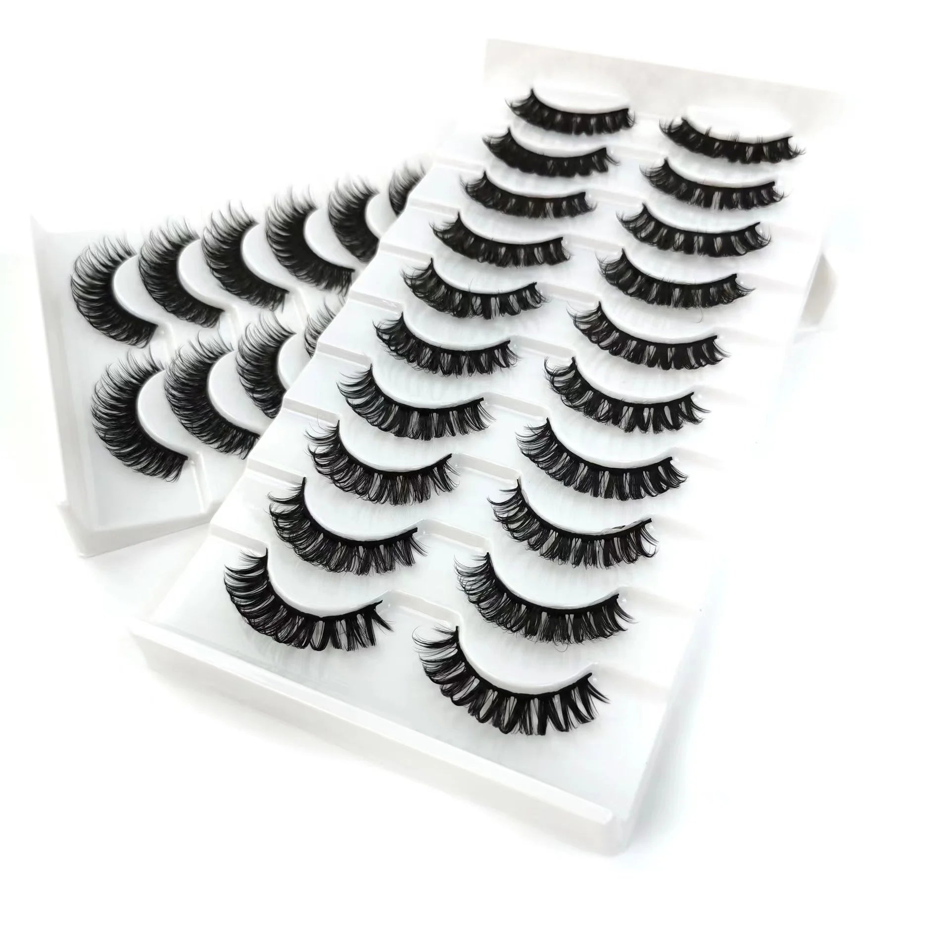 Fast Shipping Custom Logo Russian Strip Eyelashes 10 Pairs Set Mixed Length Synthetic Mink Fiber Synthetic Eyelashes Thick Style