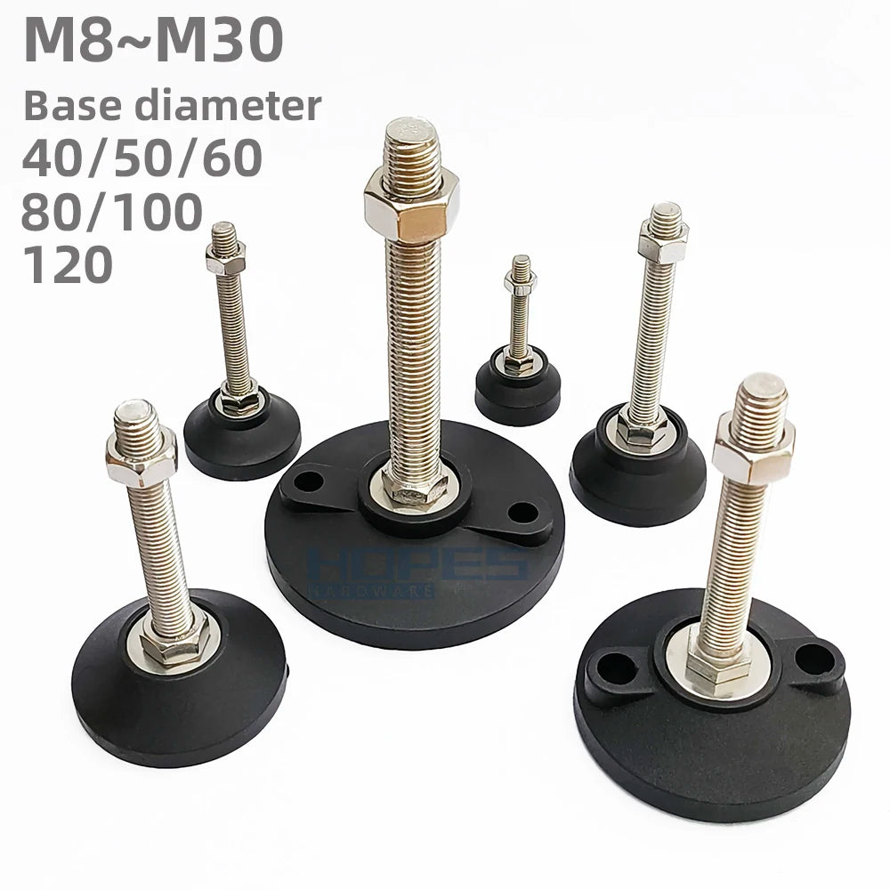 Leveling Feet Support Foot with Stainless Bolt M8-M30 Nylon Base Diameter40-120mm for Conveyor Belt Machinery Installation