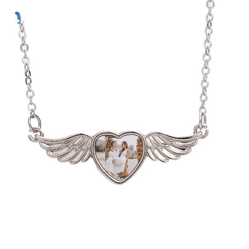 Angel Wings Jewelry Necklace Laser Back Necklace Pendant Sublimation Heart Necklace