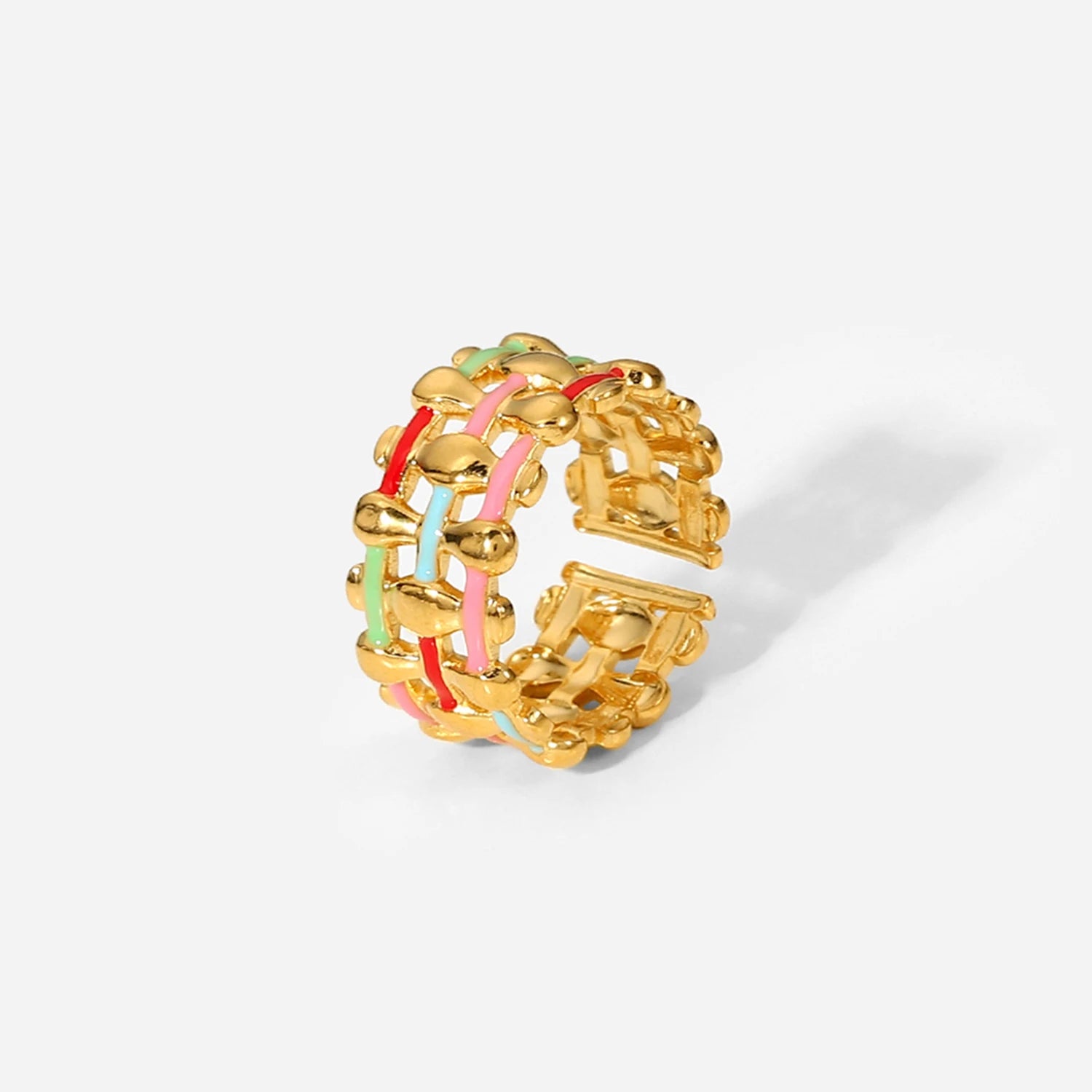 Woven Cross Wide Band Jewelry Women Stainless Steel Rings 18k Gold Colorful Oil Dripping Adjustable Open Rings