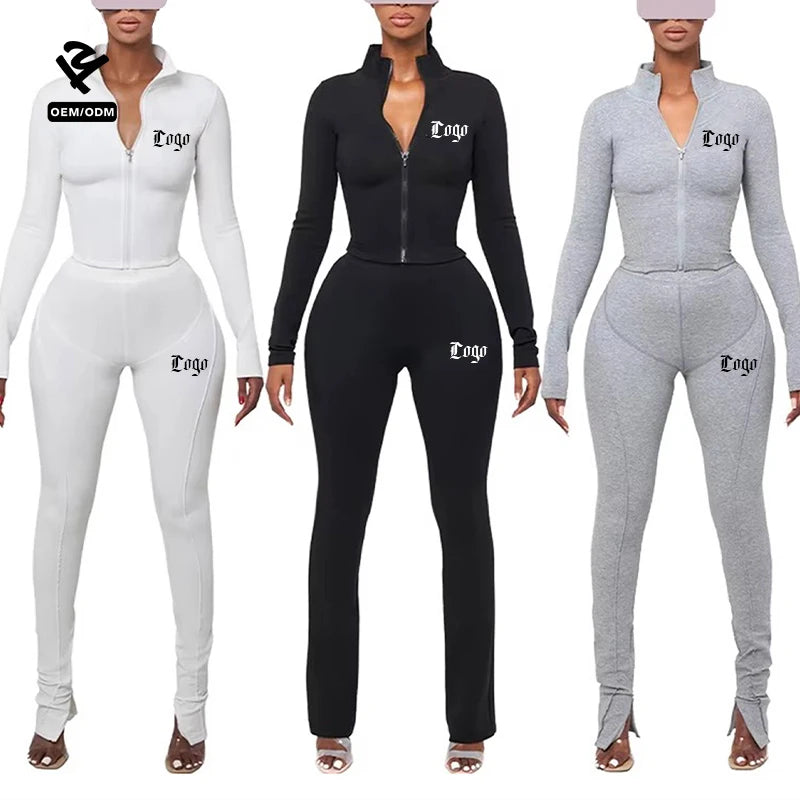F240741 Custom Tracksuit Y2K Zip up Jacket and Shape Leggings Joggers Pants Sportswear Woman Outfits Workout 2 Piece Set Women