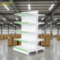 Customized Modern Metallic Double-Sided Epoxy Powder Coated Freestanding Supermarket Rack Gondola Display Shelf Quick